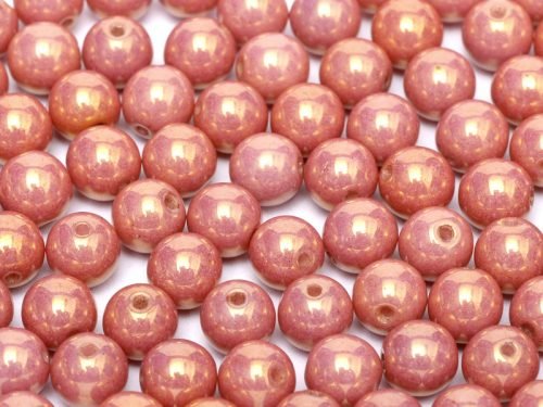 Karoliukai Round Lustered 4mm Chalk White Red Luster (rožinė) 14495