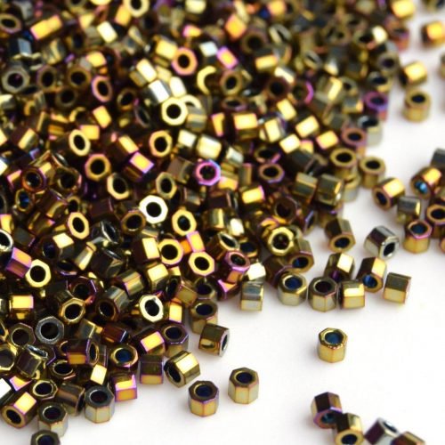 Biseris Delica Hexcut 11/0 Metallic Golden Olive Iris (žalia) DBC0029