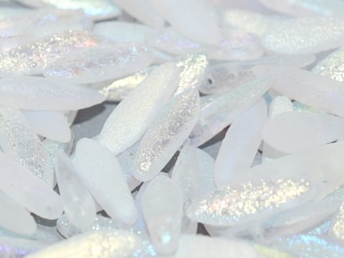 Karoliukai 2-hole Glass Daggers 5 x 16 mm Crystal Etched AB Full (balta) 28783