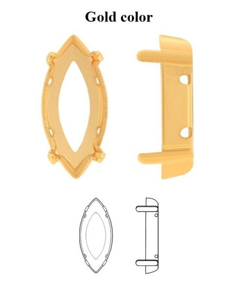 Tombako detalė aukso spalvos Navette 15x7mm kristalams 2vnt