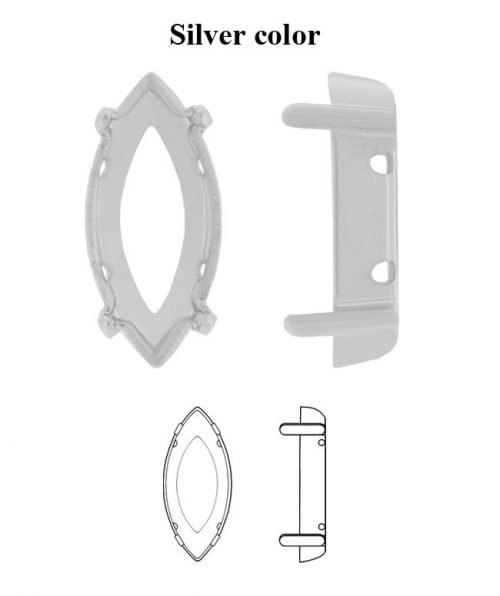 Tombako detalė sidabro spalvos Navette 10x5mm kristalams 4vnt