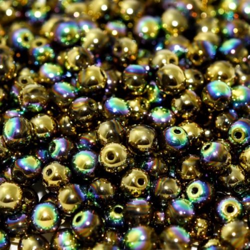 Karoliukai Rounds 4 mm Crystal Glittery Amber (žalia) 98557