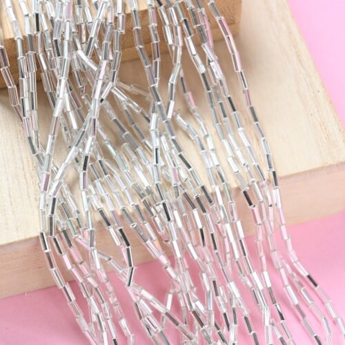 Bugle Beads 2'' Facetted Silver 78102