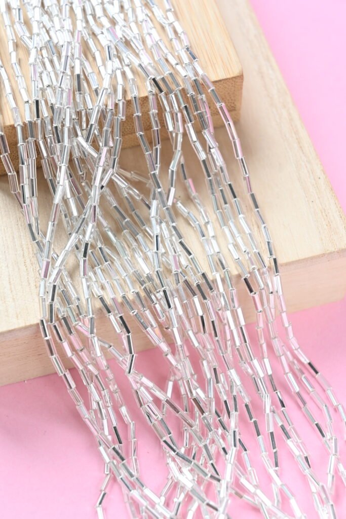 Bugle Beads 2'' Facetted Silver 78102