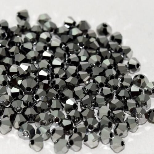 Karoliukai Bicone PRECIOSA Rondelle Bead 4mm Jet Lt. Hematite Full