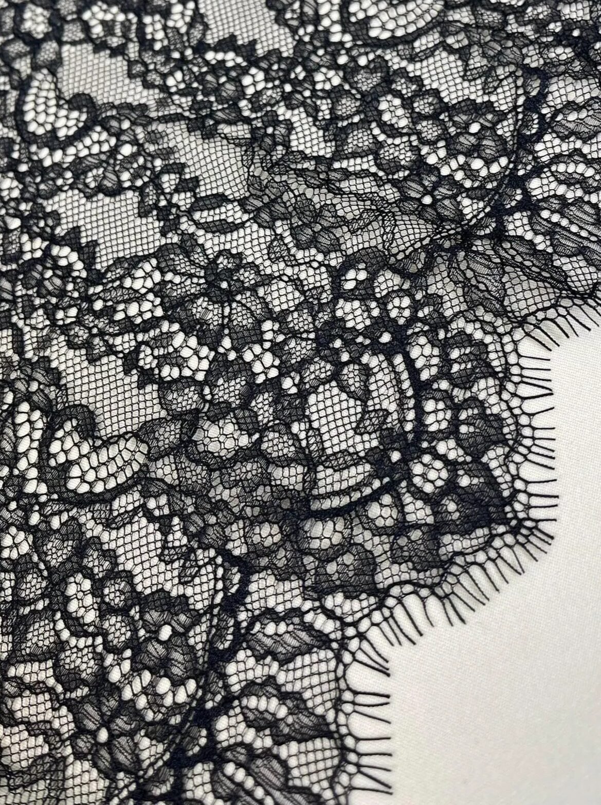 Black lace trim with small motifs, 23 cm wide